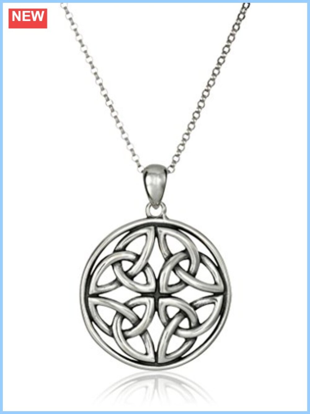 925 Sterling Silver Celtic Trinity Knot Pendant Necklace 18" Rolo Chain